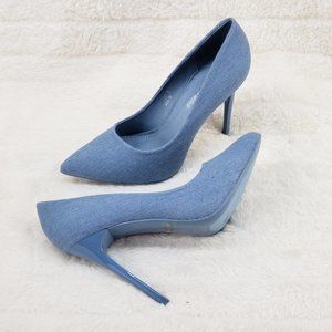 Denim High Heel Pumps Matching Colored Sole Fabio